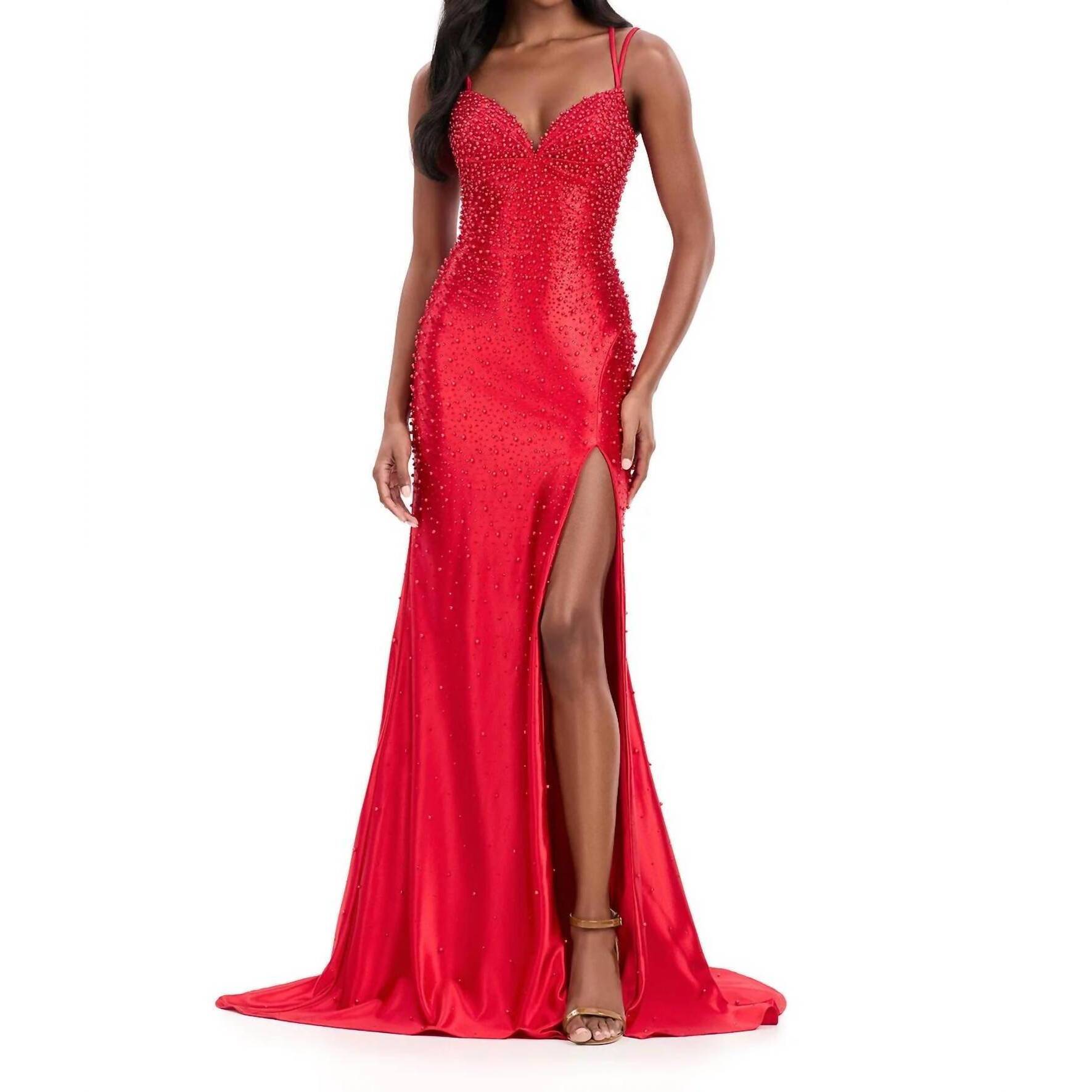 New Ashleylauren Pearl Prom Dress With Lace In Red